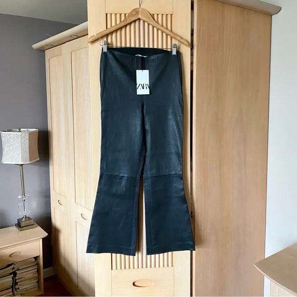Zara limited edition sheep leather kick flare pants black - Picture 8 of 16